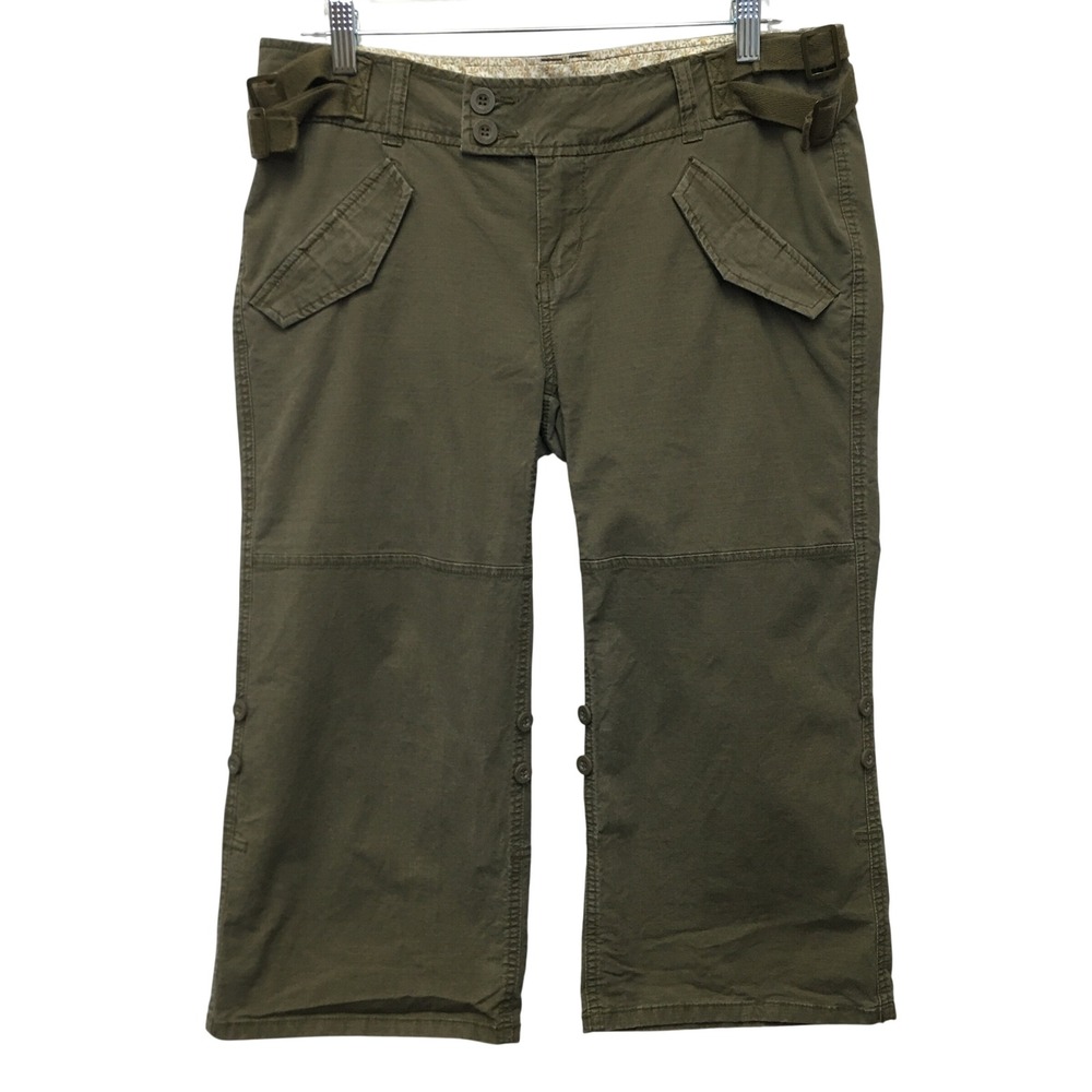 Refuge Y2K Cargo Ripstop Buckle Capri Pants Women 11 Green Gorpcore Utility